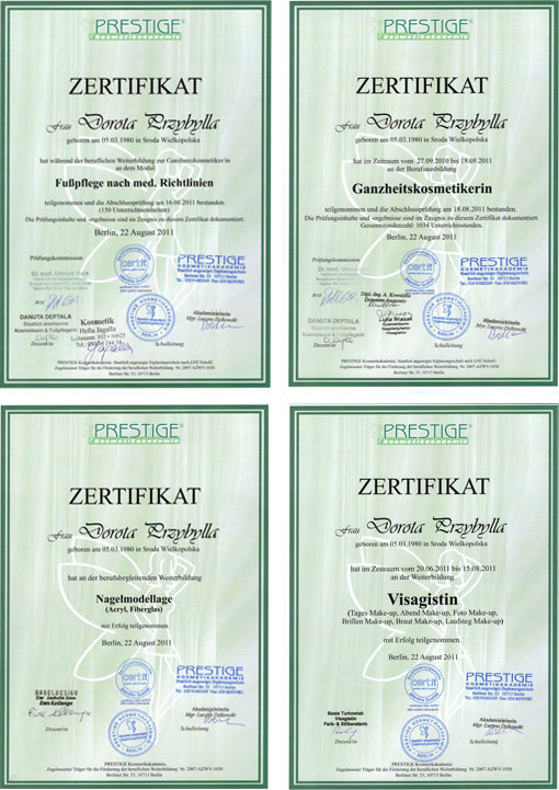Dorota Przybylla - Zertifikate